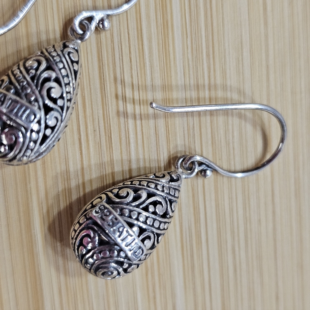 ATI Teardrop 925 Silver Filigree Drop Earrings Bali - Picture 13 of 16